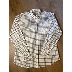 Beretta Button Up Shirt L Cream Green Purple Check Sporting Outdoor Never Worn